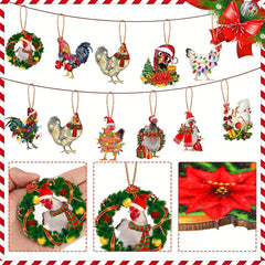 30 Pack Rustic Wooden Christmas Chicken Ornaments Festive Scarf Chickens Decor