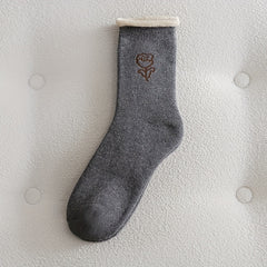 5 Pairs Floral Print Socks Comfy & Warm Mid Tube Socks Women's Stockings