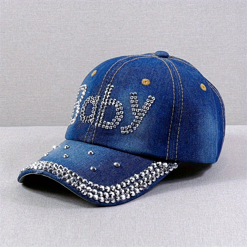 Rhinestone BABY Baseball Cap Denim Washed Distressed Dad Hat