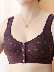 2pcs Floral Print Wireless Bras Front Buckle Bra Women's Lingerie