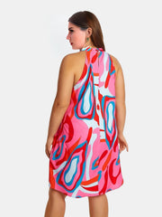  Casual Dress Women's Plus Random Print Halter Neck Keyhole Back Dress