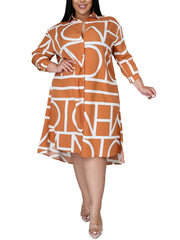  Geometric Print Button Up Shirt Dress