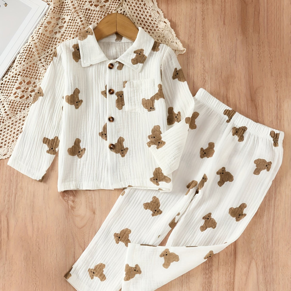 Cotton Bear Cartoon Gauze Pajamas Set for Babies