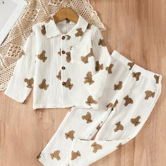 Cotton Bear Cartoon Gauze Pajamas Set for Babies
