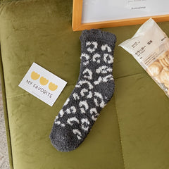 Leopard Fuzzy Socks Comfy Warm Tube Stockings