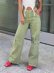 Women's Plus High Rise Loose Fit Cargo Trousers