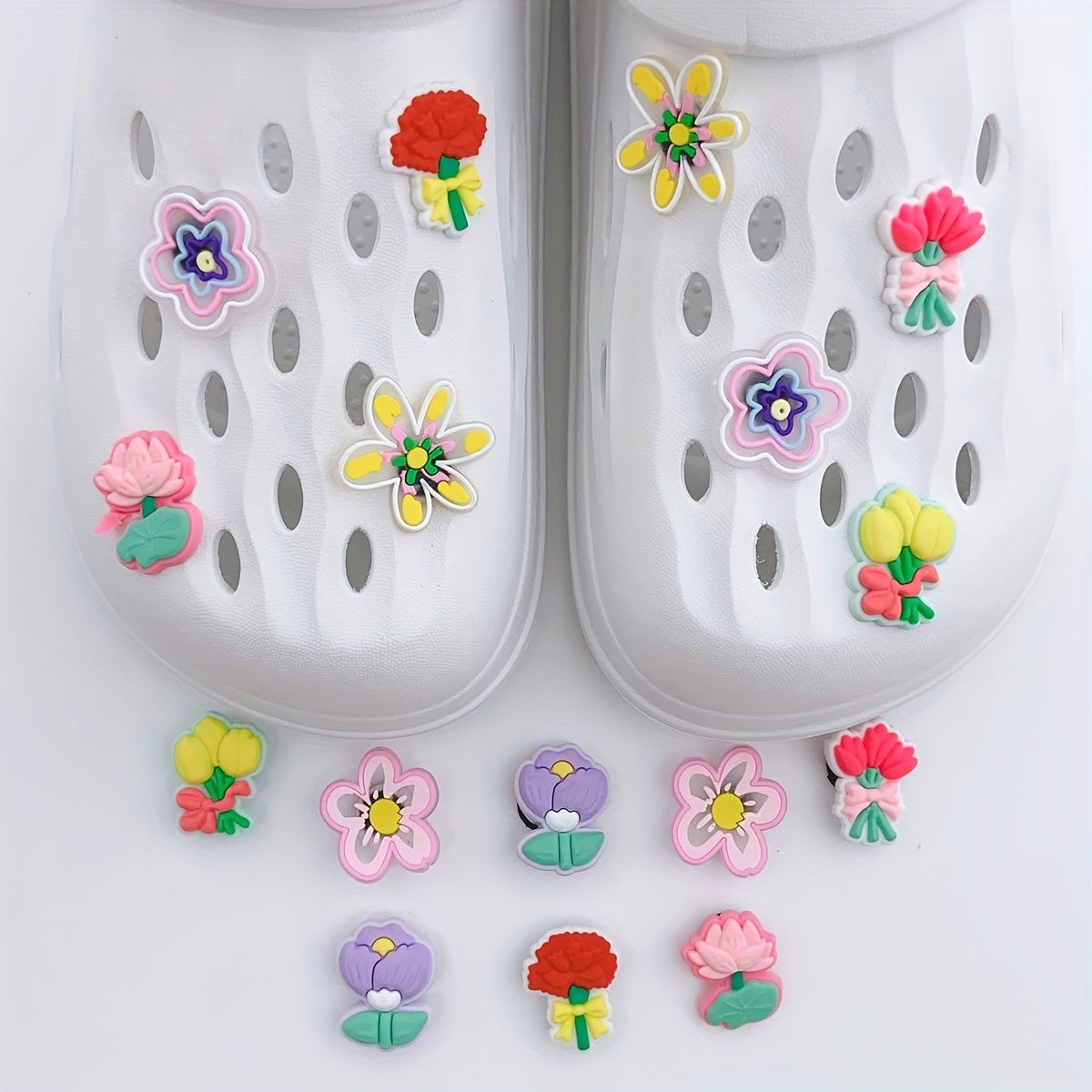16pcs Flower Shape Shoe Charm PVC Rubber Clogs DIY Accessories