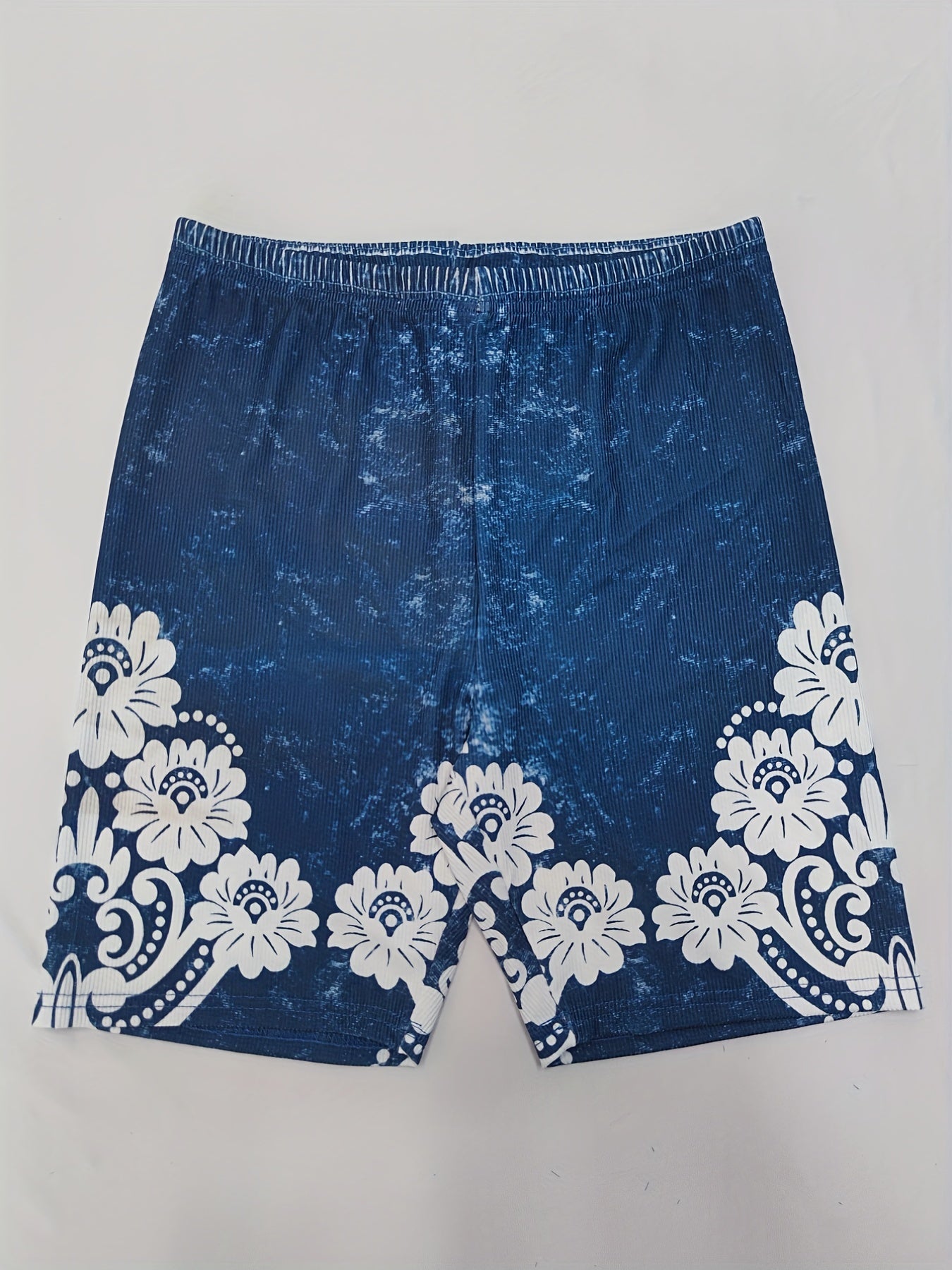 Floral & Denim Print Leggings Casual Leggings For Spring & Summer