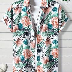 Men's Hawaiian Floral Short Sleeve Shirt for Summer Vacation