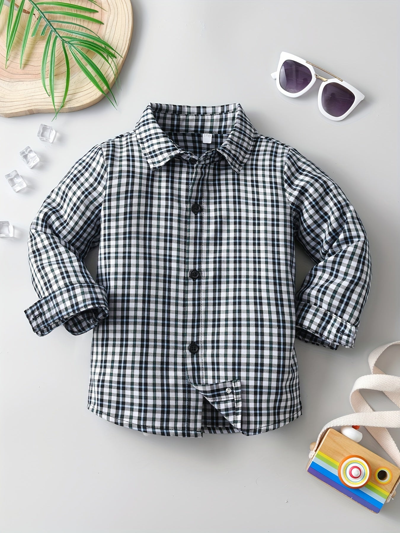 Boy's Vintage Plaid Cotton Shirt Casual Button Up Long Sleeve Shirt
