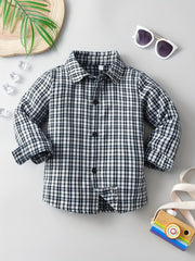 Boy's Vintage Plaid Cotton Shirt Casual Button Up Long Sleeve Shirt