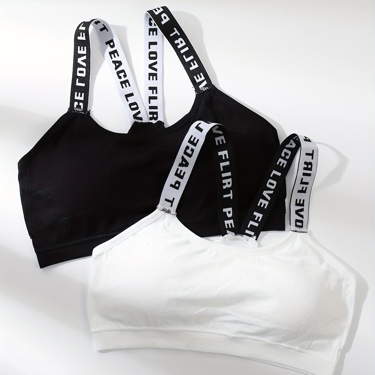 2pcs Letter Straps Cami Tops Crew Neck Sleeveless Sports Top