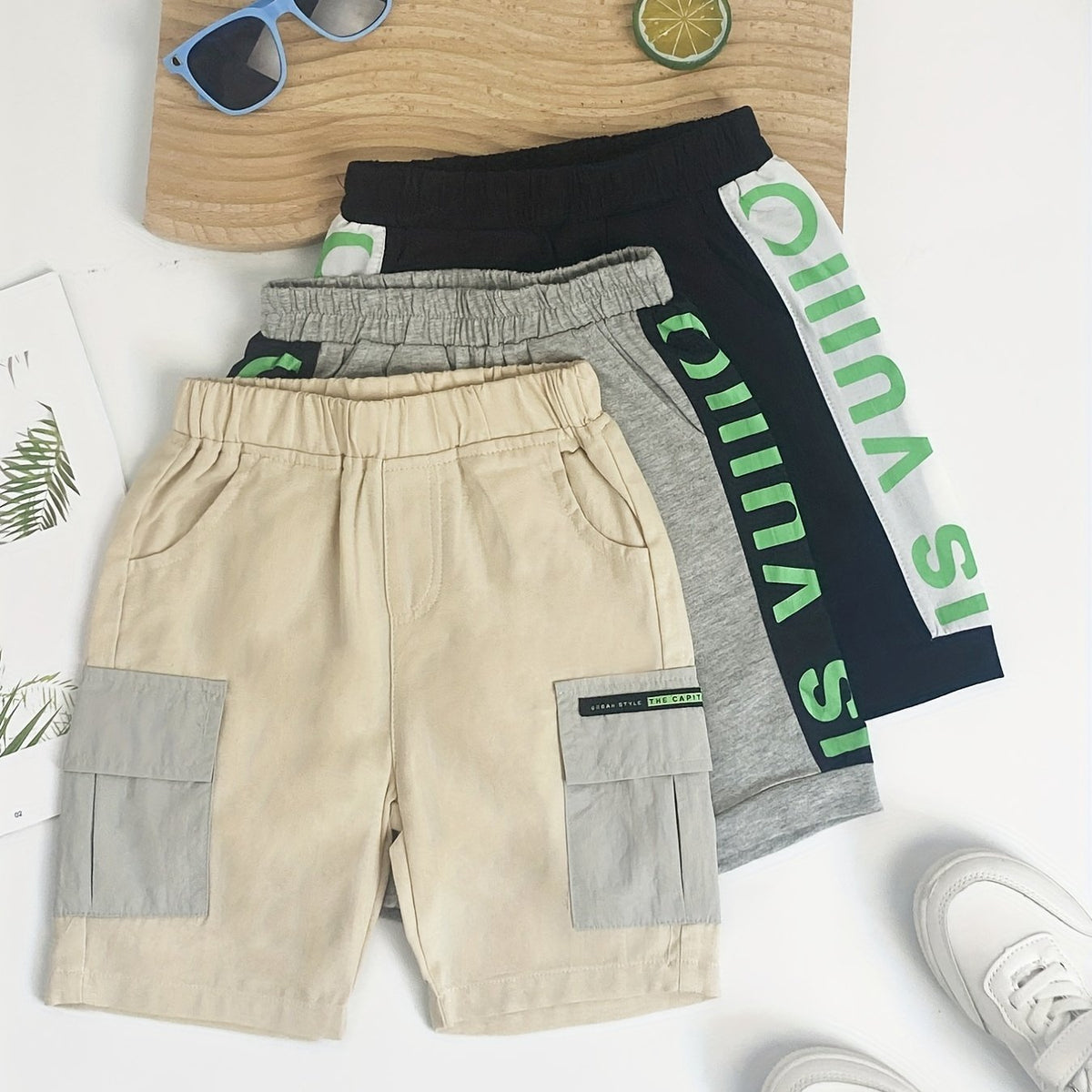3pcs Boys Letter Print Comfortable Shorts for Summer Outdoor