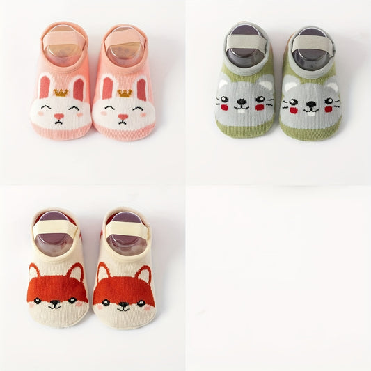 3 Pairs Baby Girls Cartoon Animal Floor Socks Anti-skid Breathable Comfy Socks
