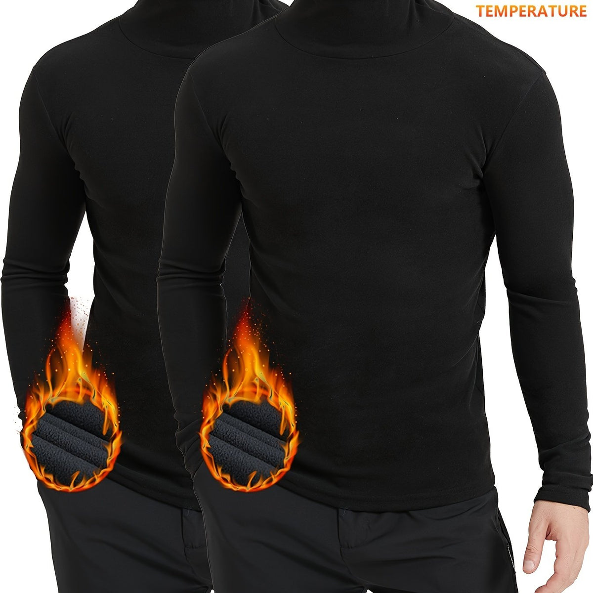 Men's Turtleneck Fleece Tops Thermal Compression for Winter