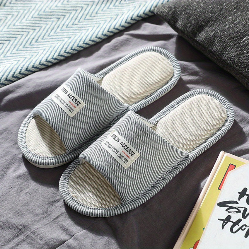 Men's Flax Lightweight Non Slip Open Toe Slides For Summer