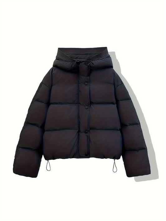 Women's Solid Puffer Jacket w/ Hood for Winter Sports