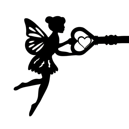 Fairy Silhouette Statue Garden Fairy With Key Shape Stakes Metal Elf Ornament