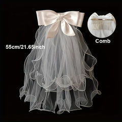 Bridal Veil with Satin Ribbon and Hair Clip for Wedding Accessory
