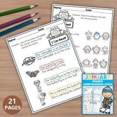January Reading Comprehension Workbook for Kids - Matching & Coloring Fun