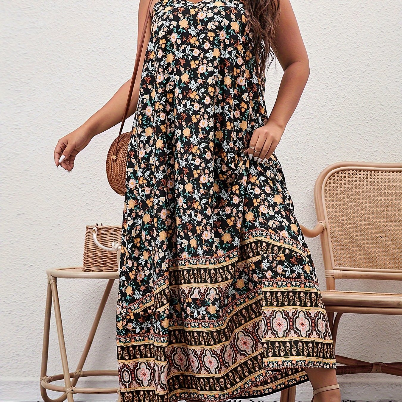 Boho Plus Ditsy Floral Maxi Cami Dress
