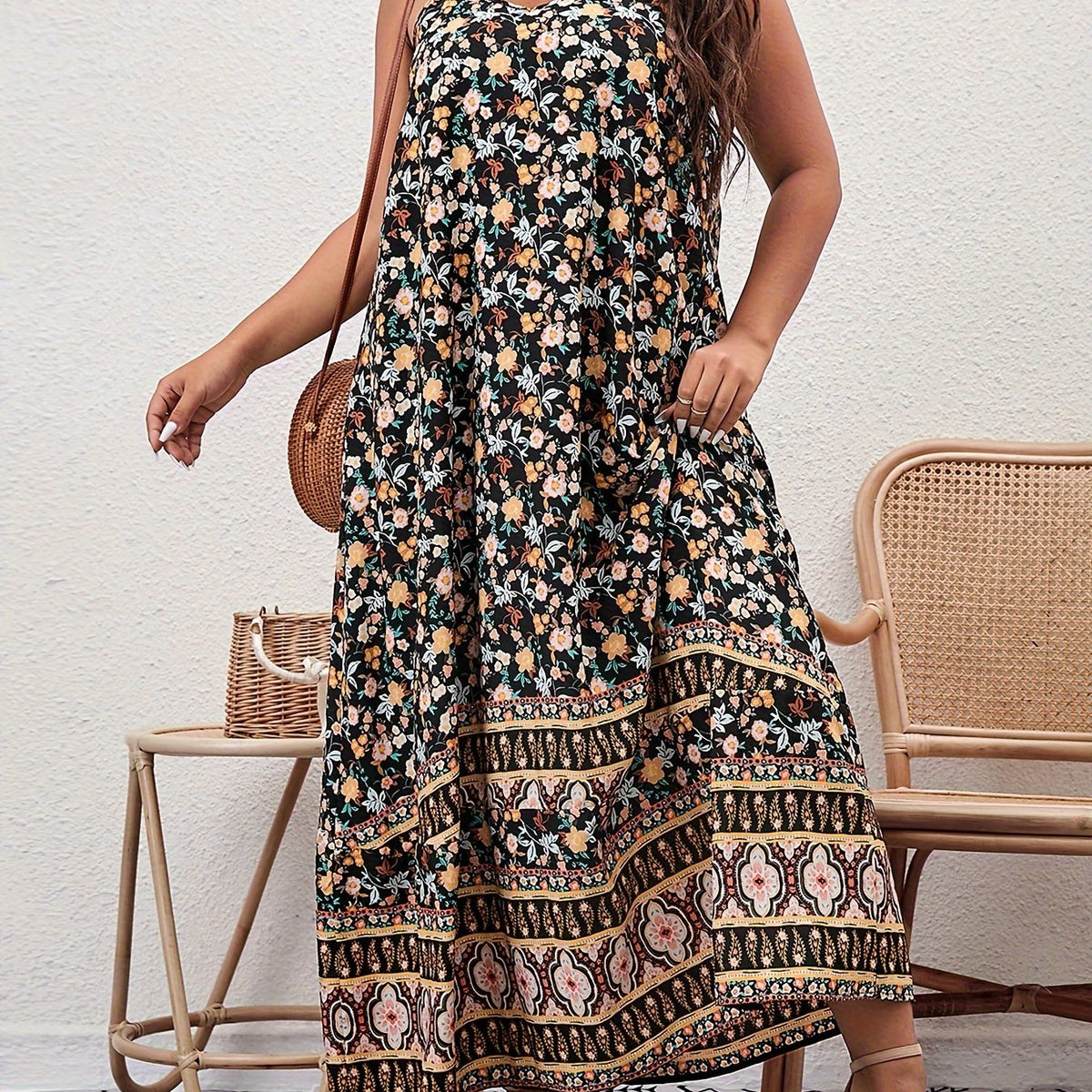 Boho Plus Ditsy Floral Maxi Cami Dress