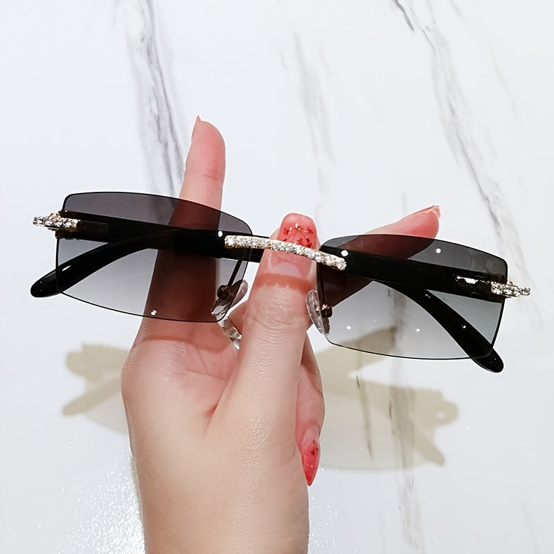 Rimless Sunglasses Rhinestones Boho Sun Glasses Shades UV400