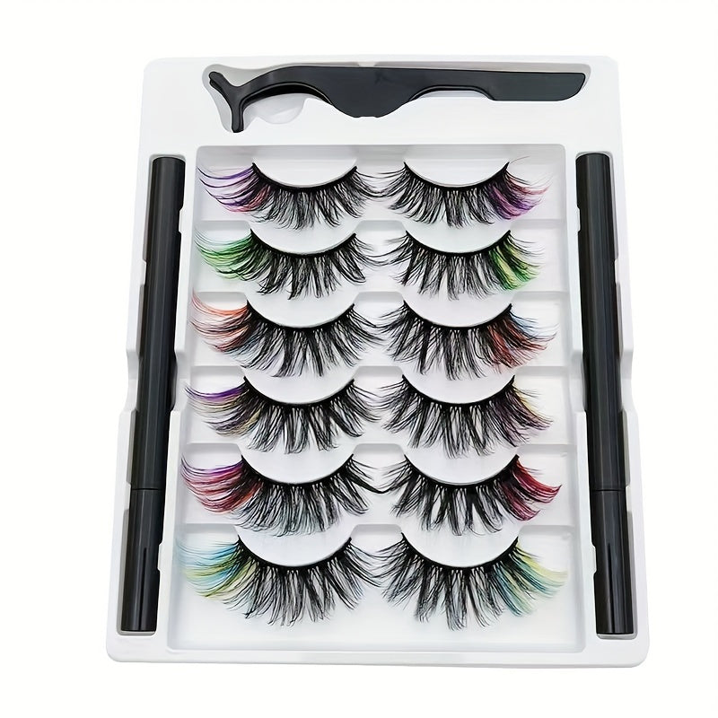 6 Pairs Colored Magnetic False Eyelashes & Eyeliner Kit