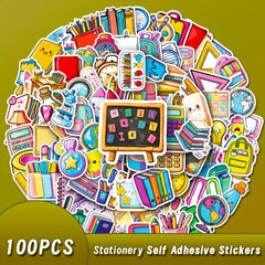100pcs Cartoon School Stickers for Laptops Water Bottles & DIY Projects