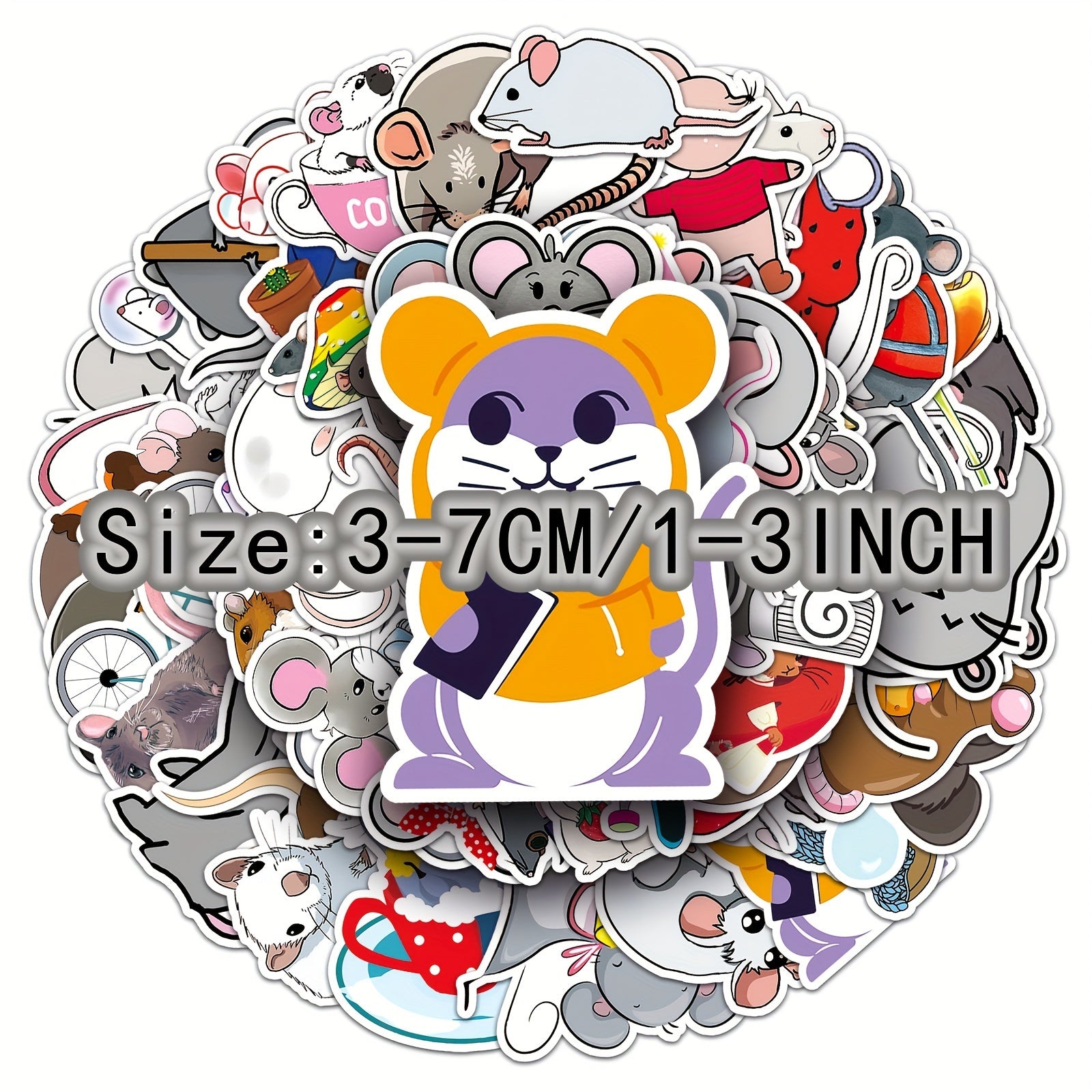 50pcs Mouse Cartoon Animal Stickers for Laptop Helmet Desktop Water Cup