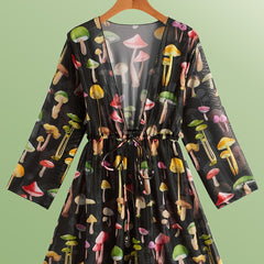 Mushroom Print Long Sleeve Cover Ups Semi Sheer High Stretch