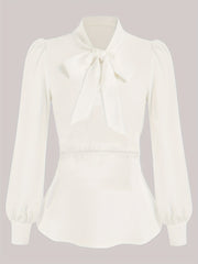  Tie Neck Peplum Shirt Top