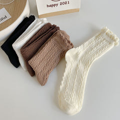 5 Pairs Women's Twist Texture Mid Tube Socks