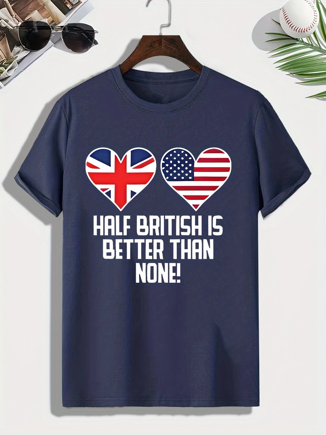 Men's British & American Flag Print T shirt Active Tee
