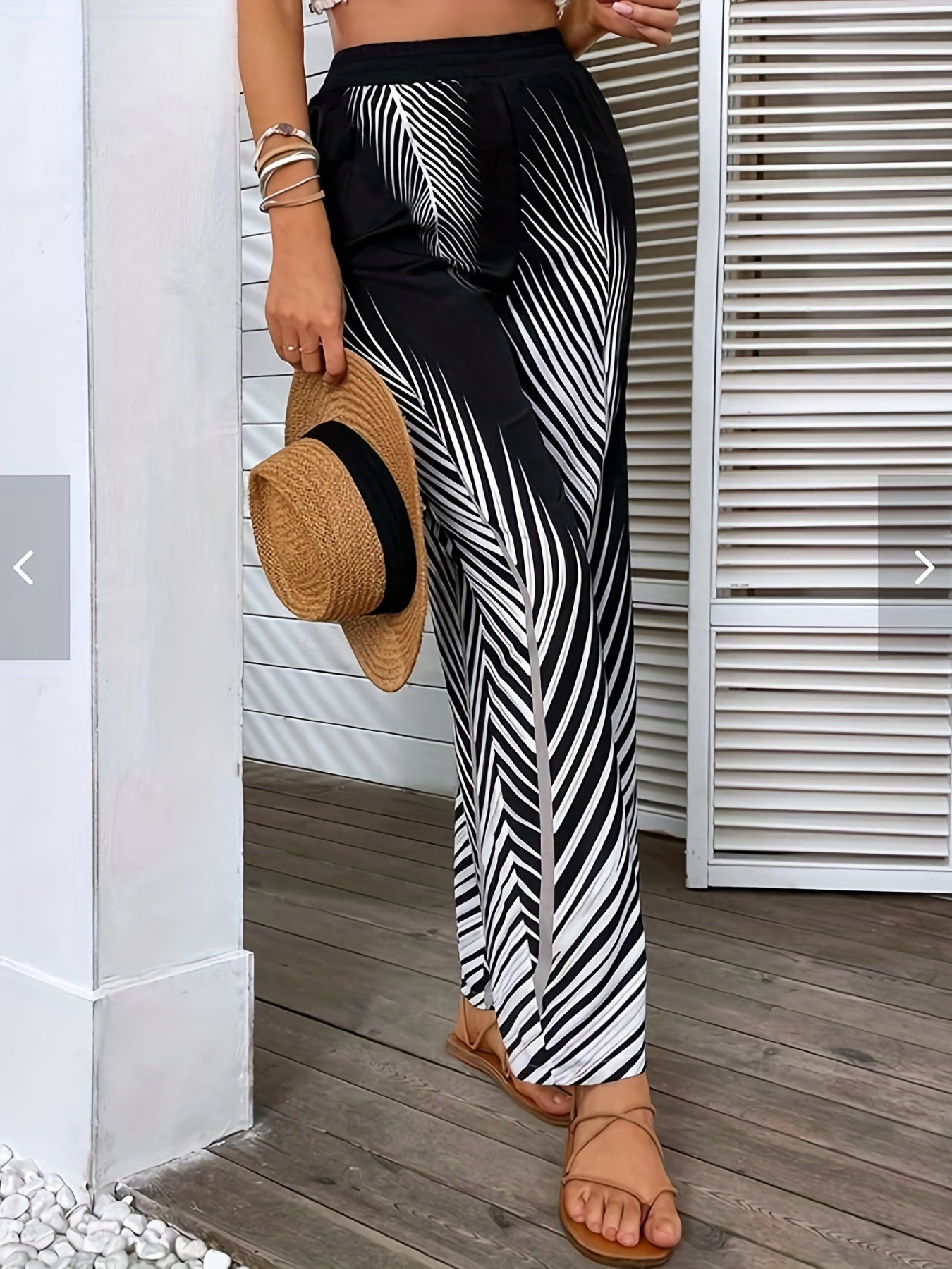  Tropical Print Wide Leg Trousers