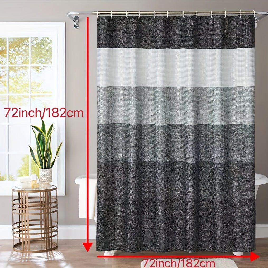 Ombre Stripes Waffle Shower Curtain, 12 Hooks, Waterproof, Mildew Proof Fabric