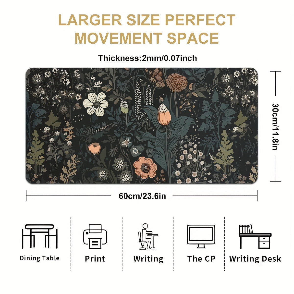 Boho Flowers Large Gaming Mouse Pads Non Slip Office Desk Mat
