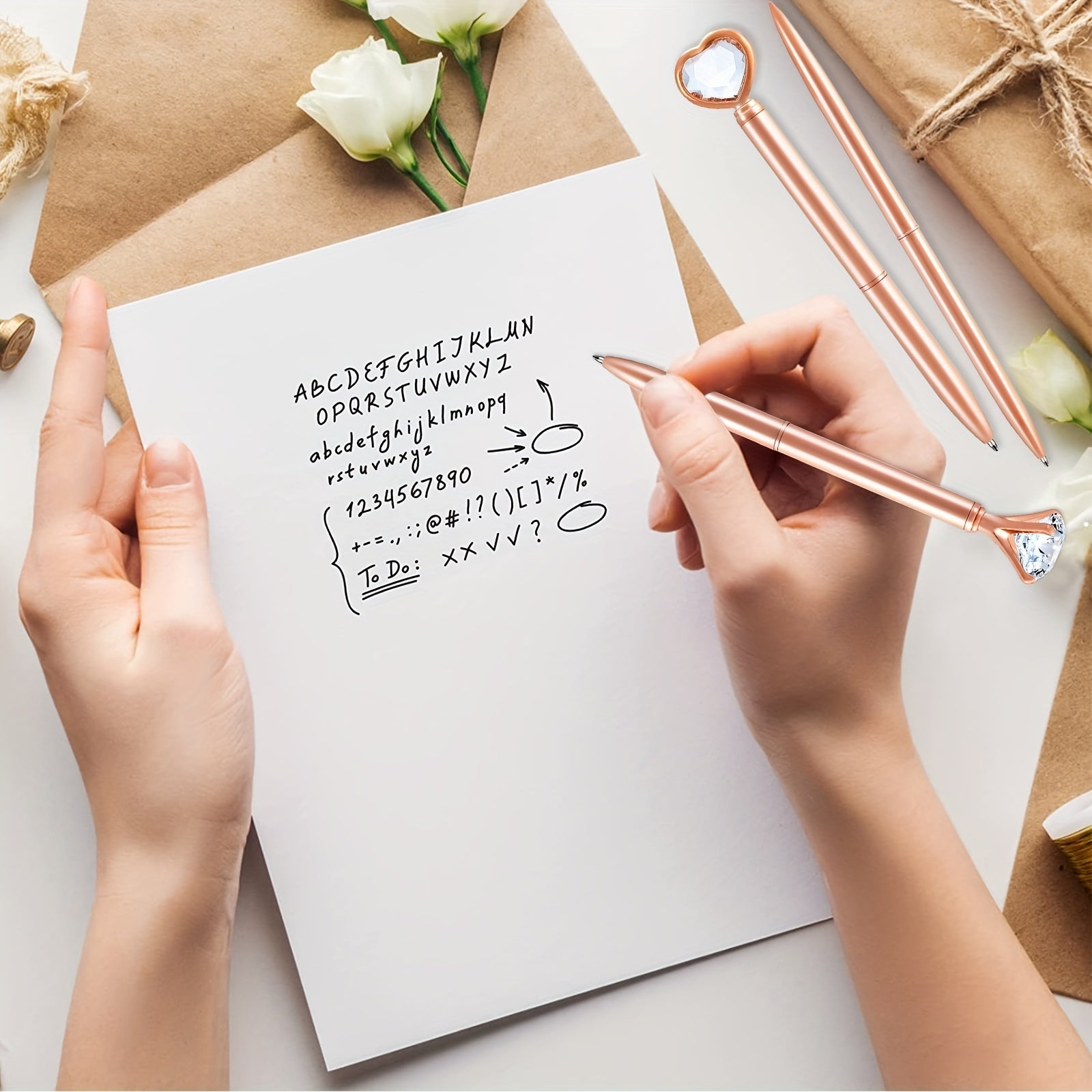 Rose Gold Ballpoint Pens with Quicksand Glitter Diamondoid