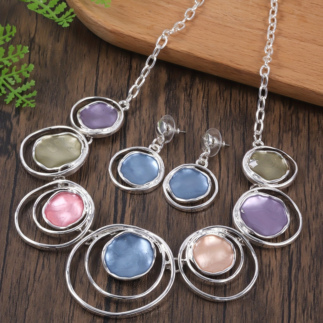 Boho Style 3pcs Necklace & Earrings Set, Summer Vacation Jewelry