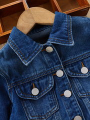 Girls' Denim Jacket Button Collar Pocket