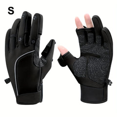 Winter Fishing Gloves Fleece Lining Windproof Waterproof Touchscreen 3 Cut Finge