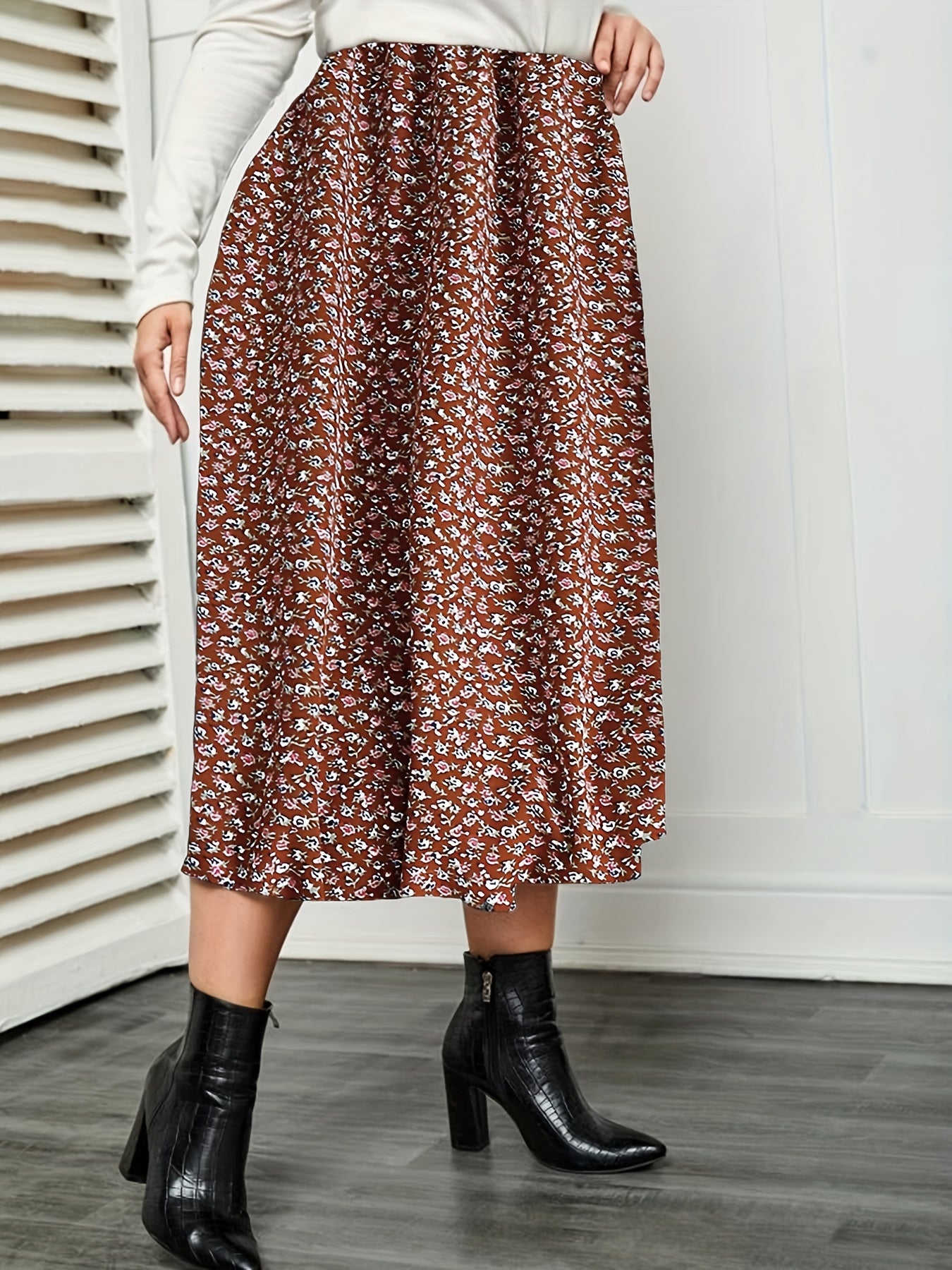  Women's Floral Print Pleated Maxi Skirt