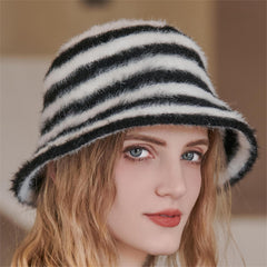 Striped Fisherman Hat Women's Winter Plush Hat