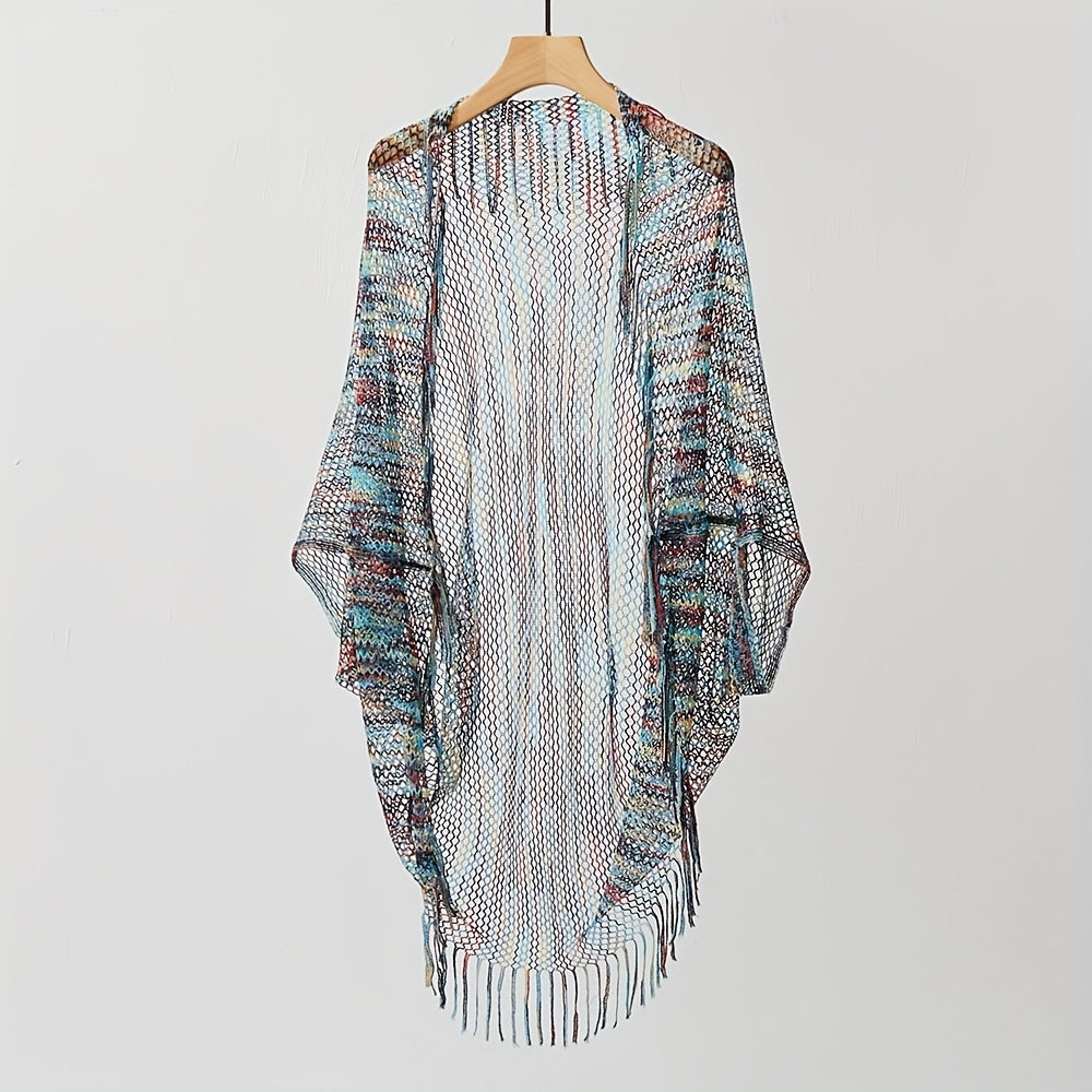 Fishnet Tassel Shawl Mesh Bikini Cover Up Beach Cape