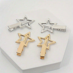 4pcs Star Decor Hair Clip Slivery Hair Clip Anti Slip Snap Clip