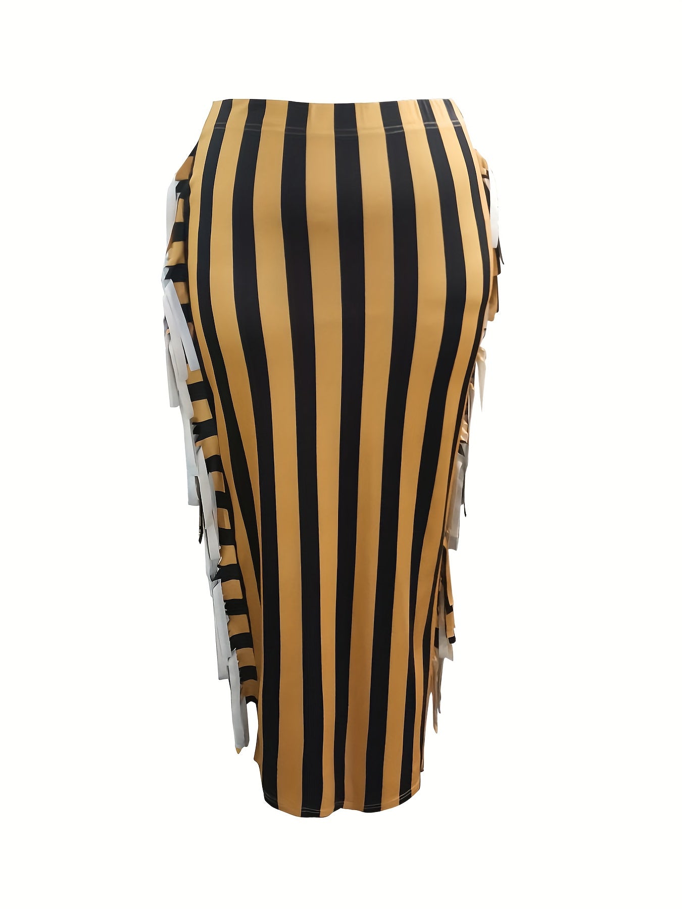  Stripe Print Tassel Trim Bodycon Skirt