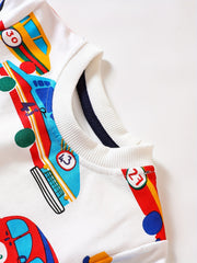 Car Print Boys Casual Pullover Sweatshirt Long Sleeve Crew Neck Tops