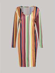  Sexy Dress Womens Plus Striped V Neck Slim Fit Dress
