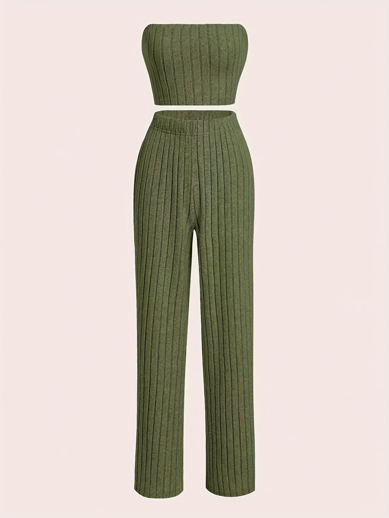 Y2K Ribbed Knit Two-piece Set Off Shoulder Crop Top & High Waist Pants