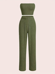 Y2K Ribbed Knit Two-piece Set Off Shoulder Crop Top & High Waist Pants